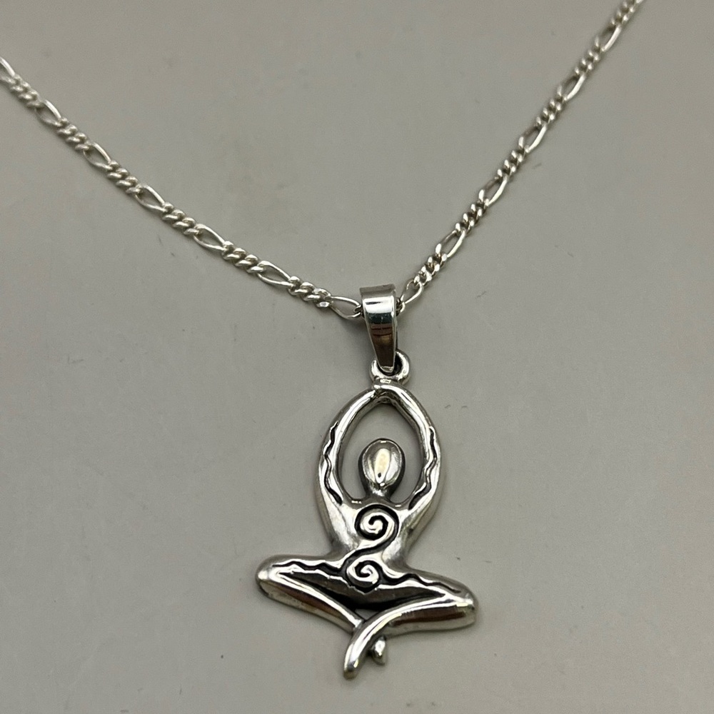Sterling Silver Abstract Goddess Pendant Necklace with Artistic Design